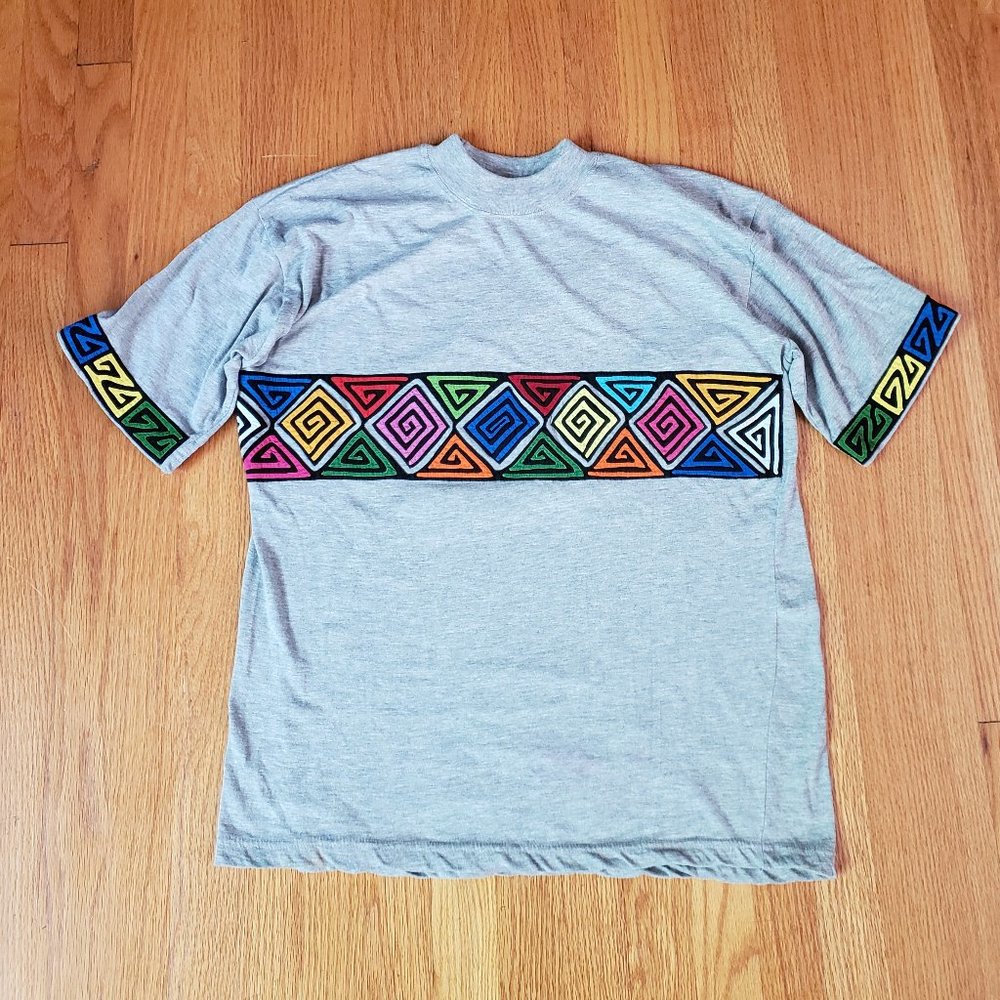 VTG 80s 90s Single Stitch TEE T-shirt RARE Custom Design Mock Neck XL
